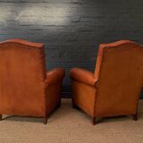 French leather club chair, chapeau de gendarme model circa 1930's in caramel