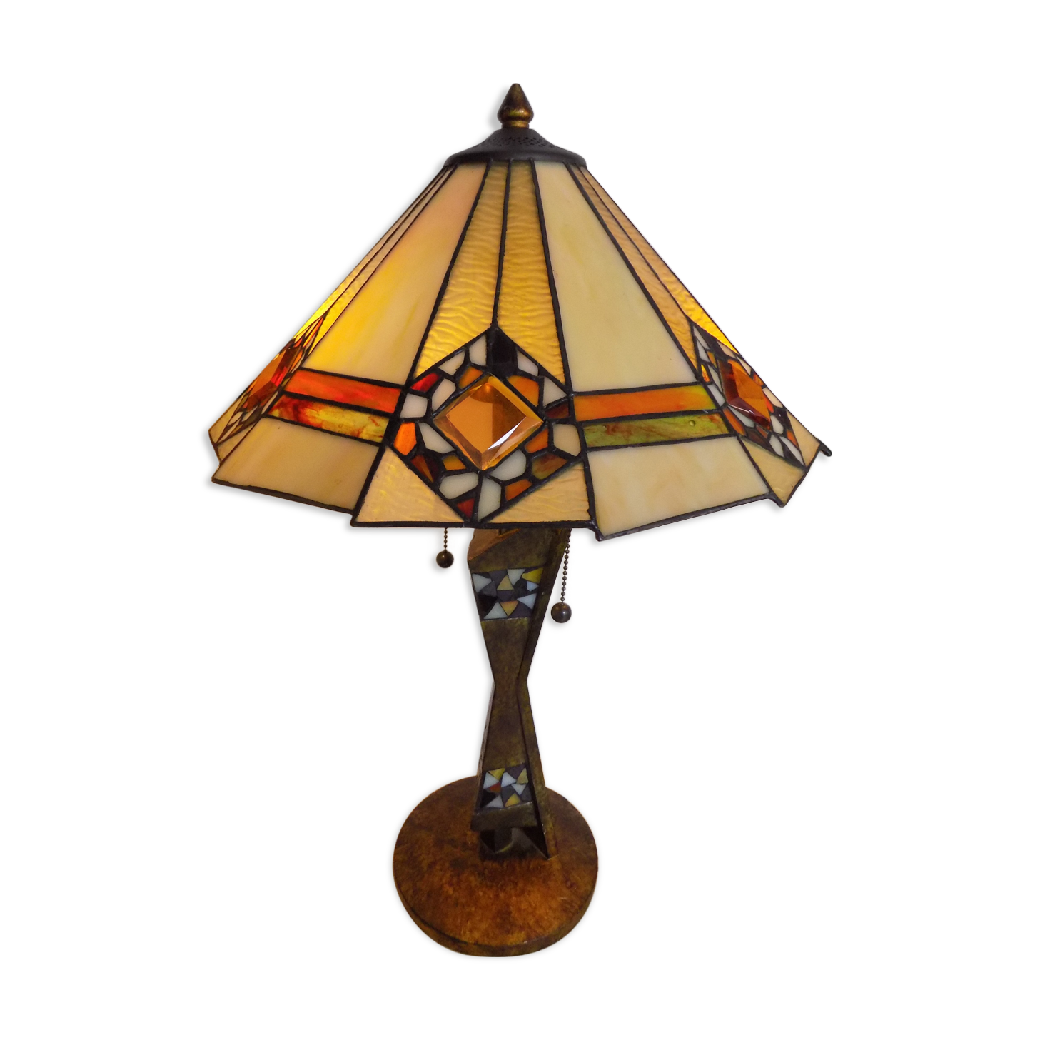 Tiffany art deco bronze lamp and stained glass