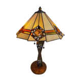 Tiffany art deco bronze lamp and stained glass