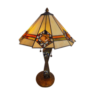 Tiffany art deco bronze lamp and stained glass