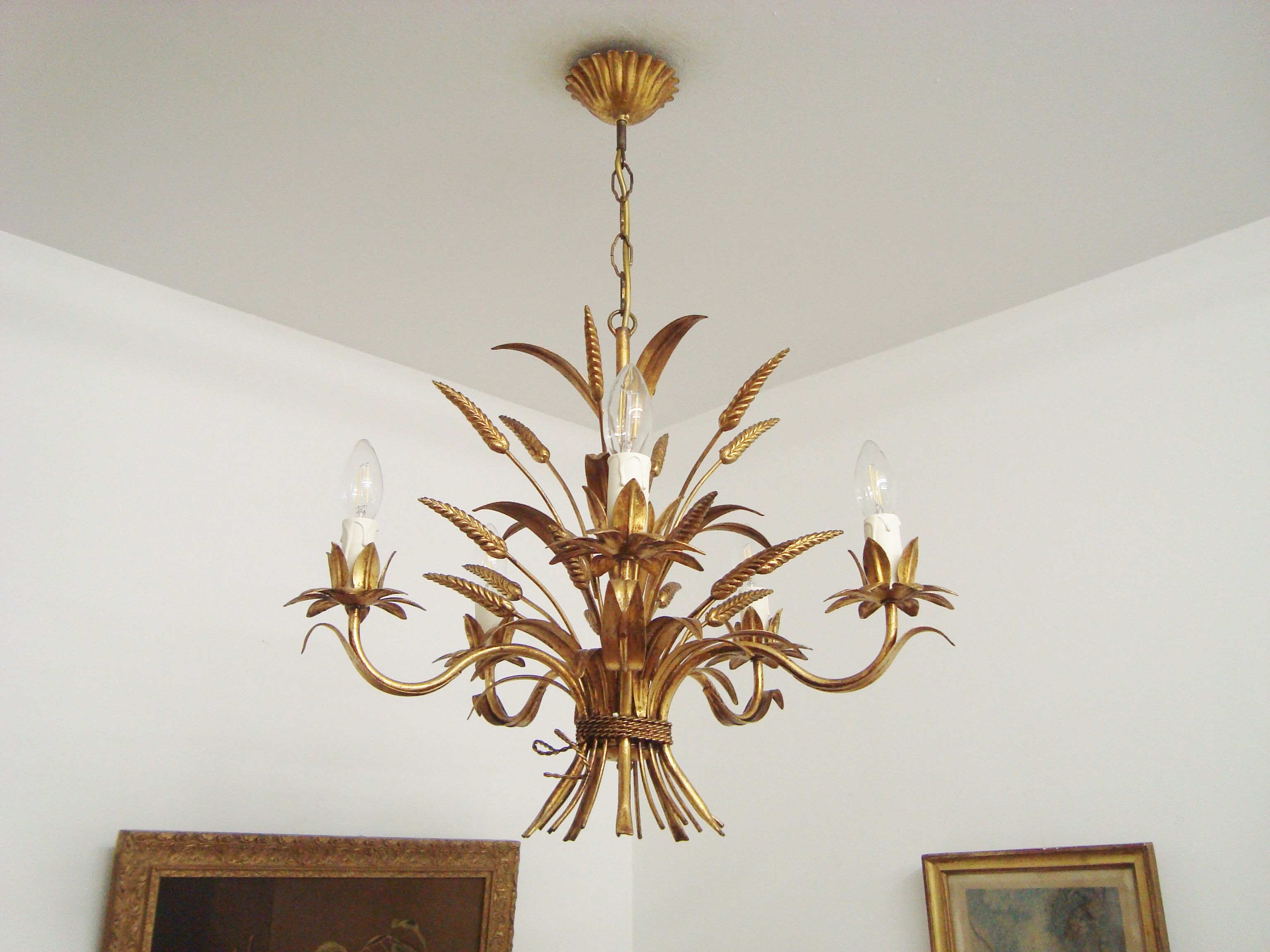 Lustre épis de blé vintage en métal dorado