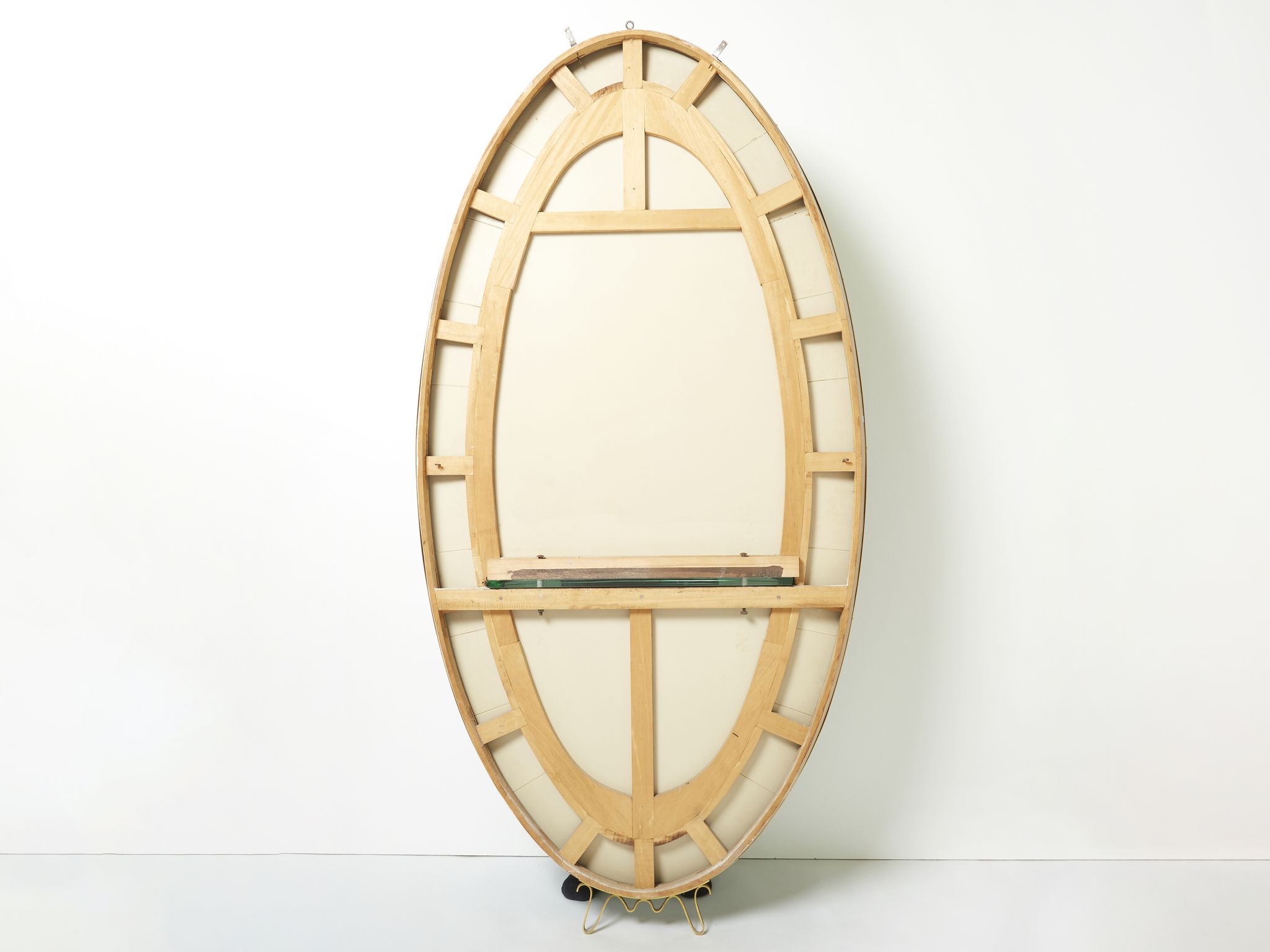 Large Italian mirror oval brass crystal green crystal of Cristal Arte 1950s 110x219cm