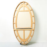 Large Italian mirror oval brass crystal green crystal of Cristal Arte 1950s 110x219cm