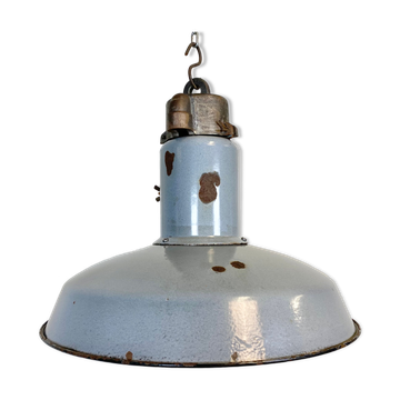 Midcentury grey enamel industrial ceiling lamp, 1950s
