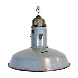 Midcentury grey enamel industrial ceiling lamp, 1950s