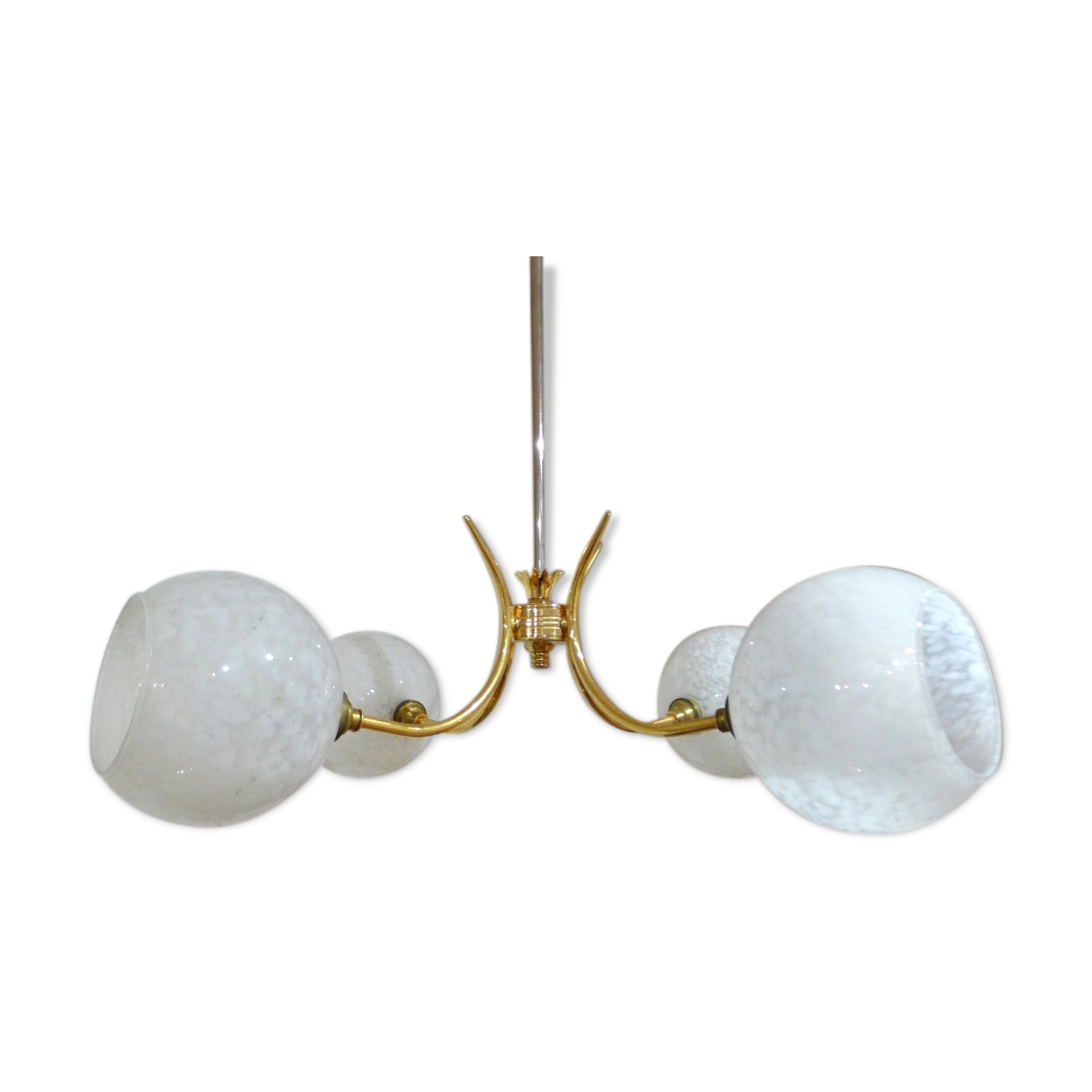 Chandelier 4 branches golden opalins globes speckled