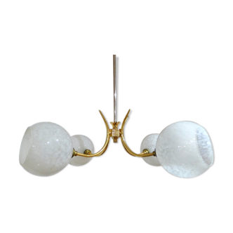 Chandelier 4 branches golden opalins globes speckled