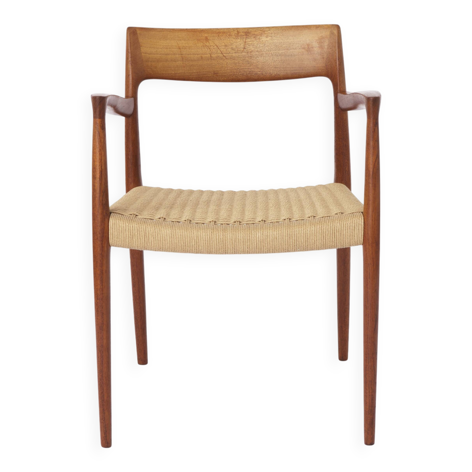 1 of 2 Niels Moller armchair, model 57, 1950s Vintage, paper cord seat,