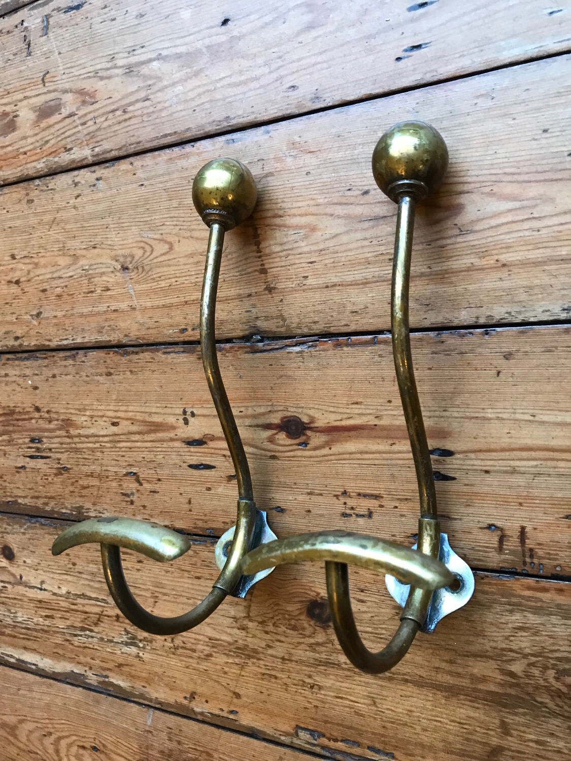 2 patères doubles porte manteau laiton vintage