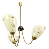 Italian Art Deco Chandelier in Brass and Yellow Glass, 1940s