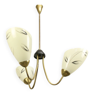 Italian Art Deco Chandelier in Brass and Yellow Glass, 1940s