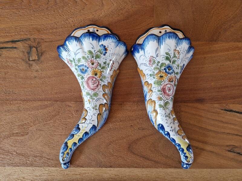 Pair of bouquet holders in Nevers earthenware - By Marest Frères