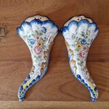 Pair of bouquet holders in Nevers earthenware - By Marest Frères