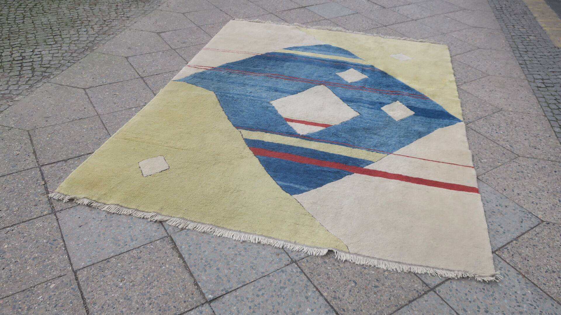 Tapis Bauhaus noué à la main, années 1970