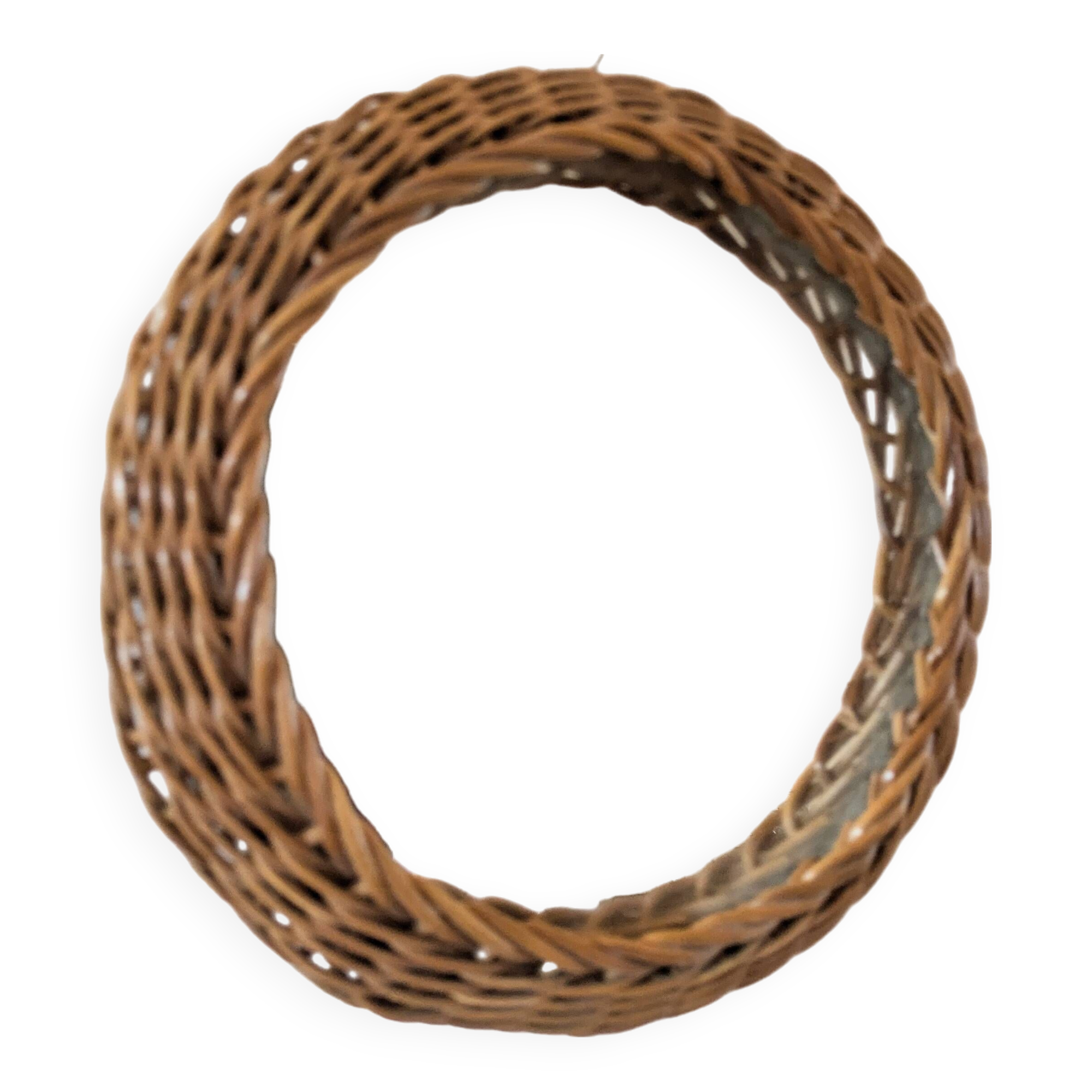 Round mirror in 60s design woven rattan