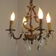 French Antique Art Nouveau 4 Light 3 Side Brass Crystal Cage Chandelier