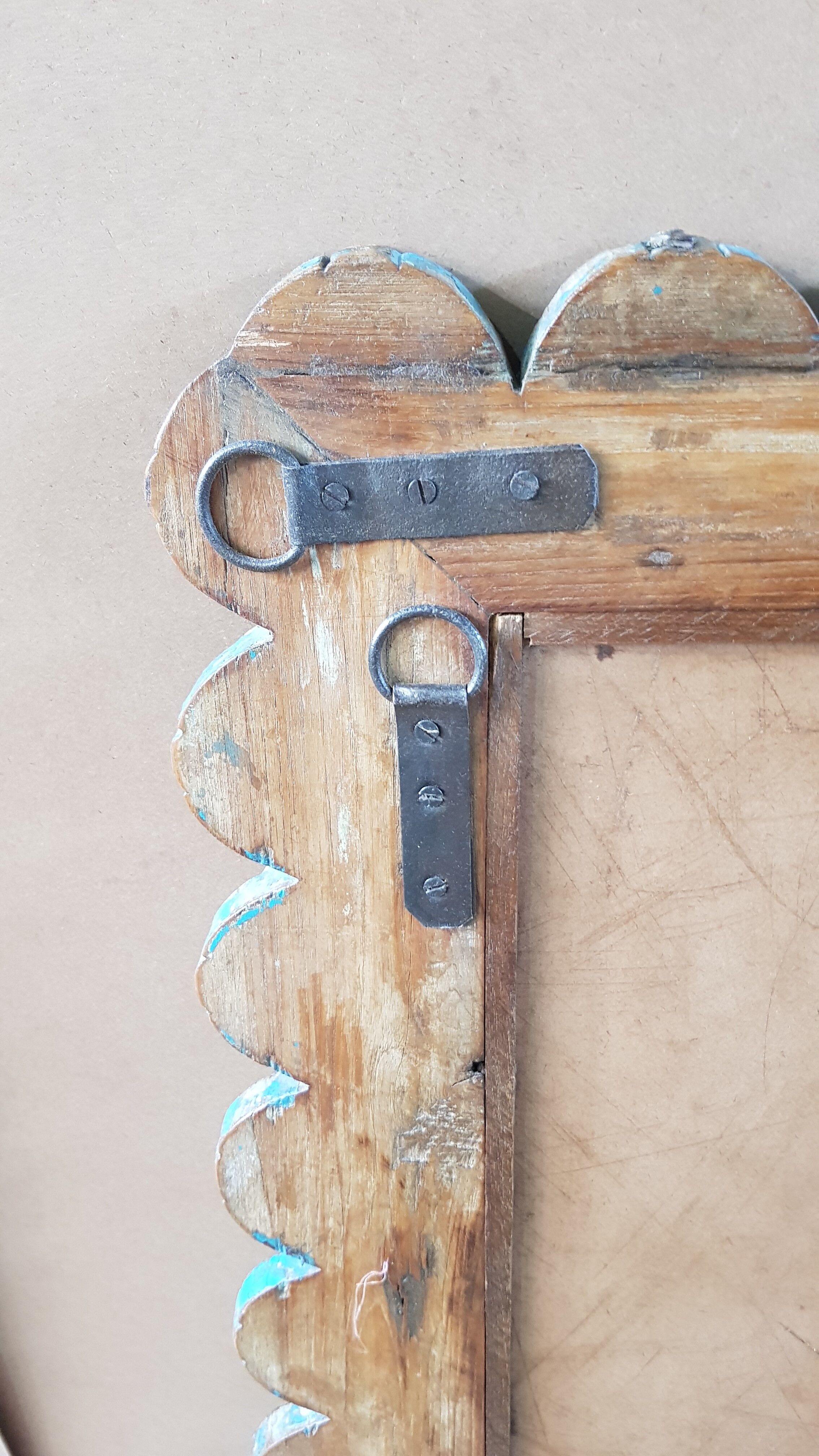 Burmese teak mirror with original blue patina