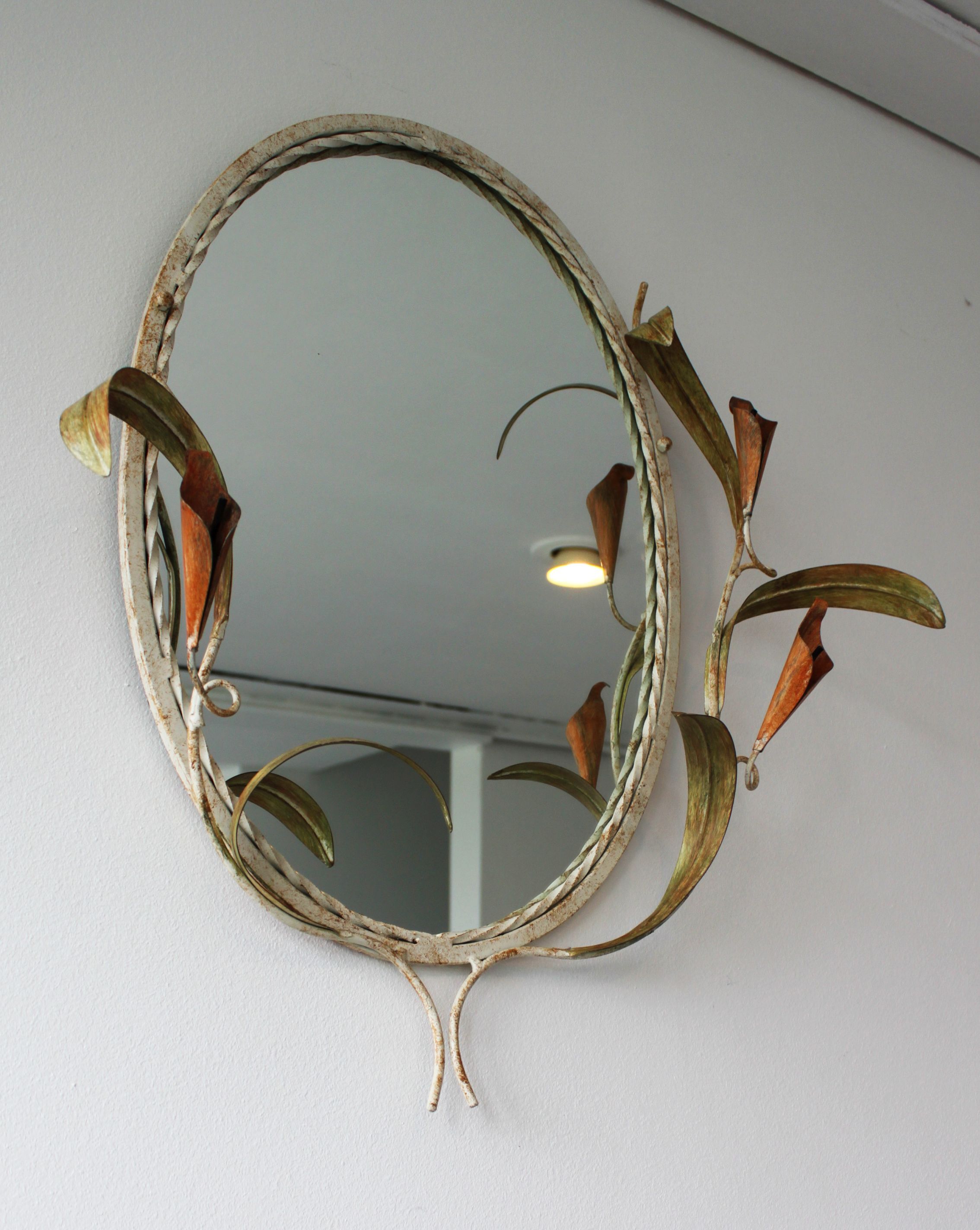 Wrought iron plant mirror Art Deco style, 1960