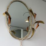 Wrought iron plant mirror Art Deco style, 1960