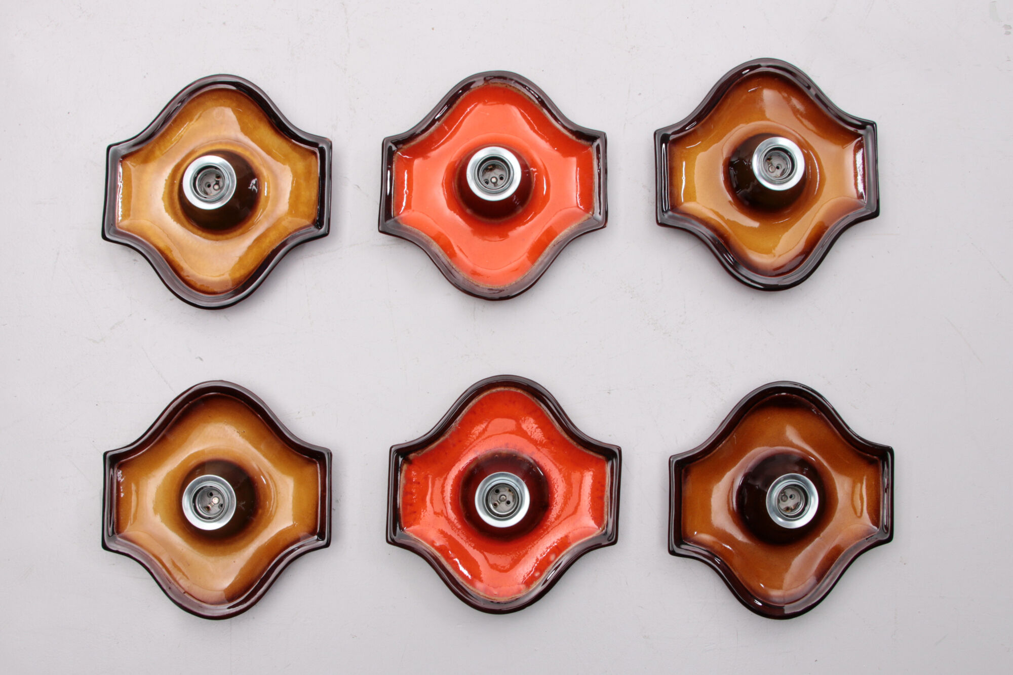 Vintage Set of 6 German ceramic wall lamps with head mirror lamp, 1960