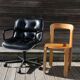 POLLOCK black leather reclining armchair with casters