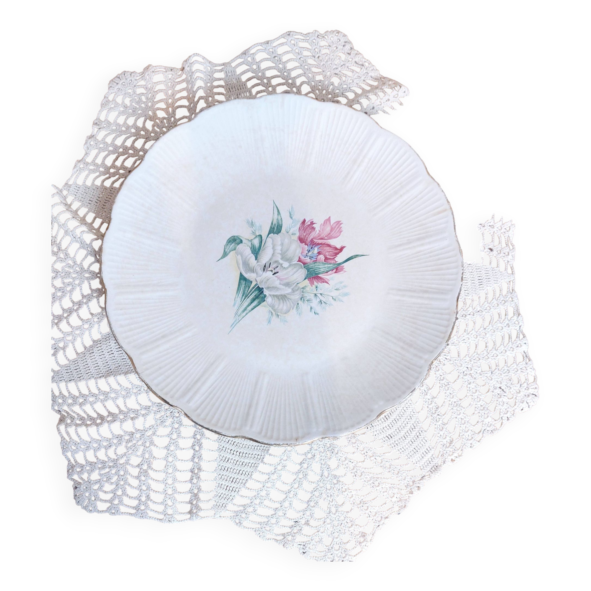 Antique rare large serving platter from L'Amandinoise with Iris decor D29, vintage France