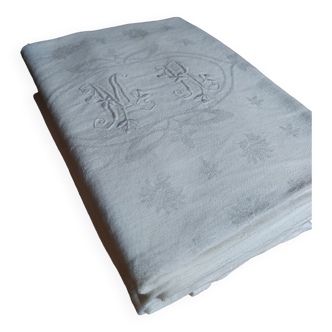 6 serviettes de table anciennes en coton damassé monogrammé MR