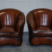 Art Deco Hand-Dyed Whisky Brown Sofa, Armchairs and Ottomans, 1920s, Set of 5