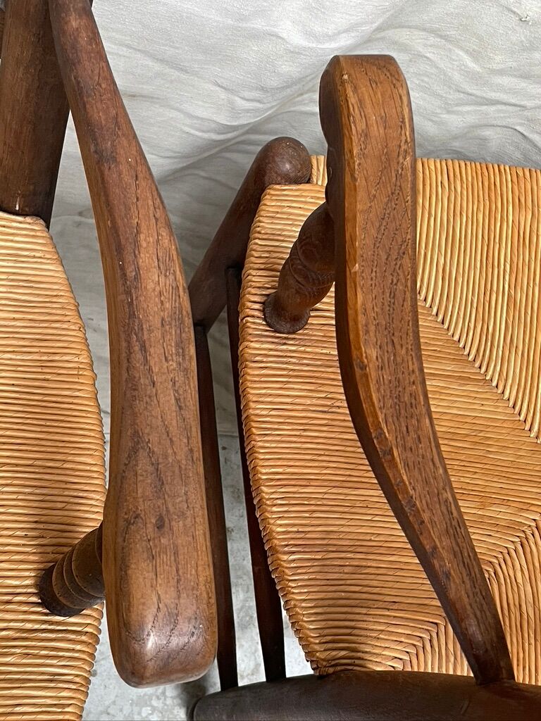 Pair of straw armchairs