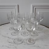 Lot of 9 wine glasses engraved in crystal