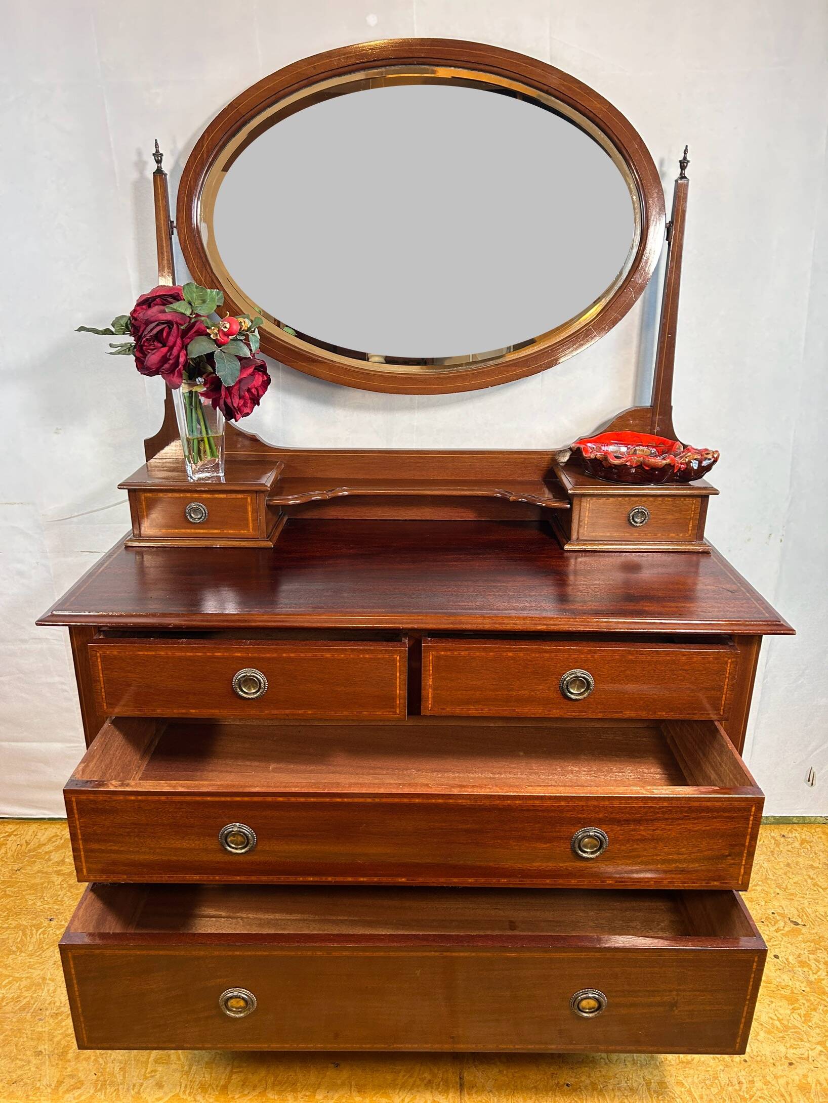 Edwardian Brocante Vintage Mahogany Dressing Table with Inlay 1900-1910