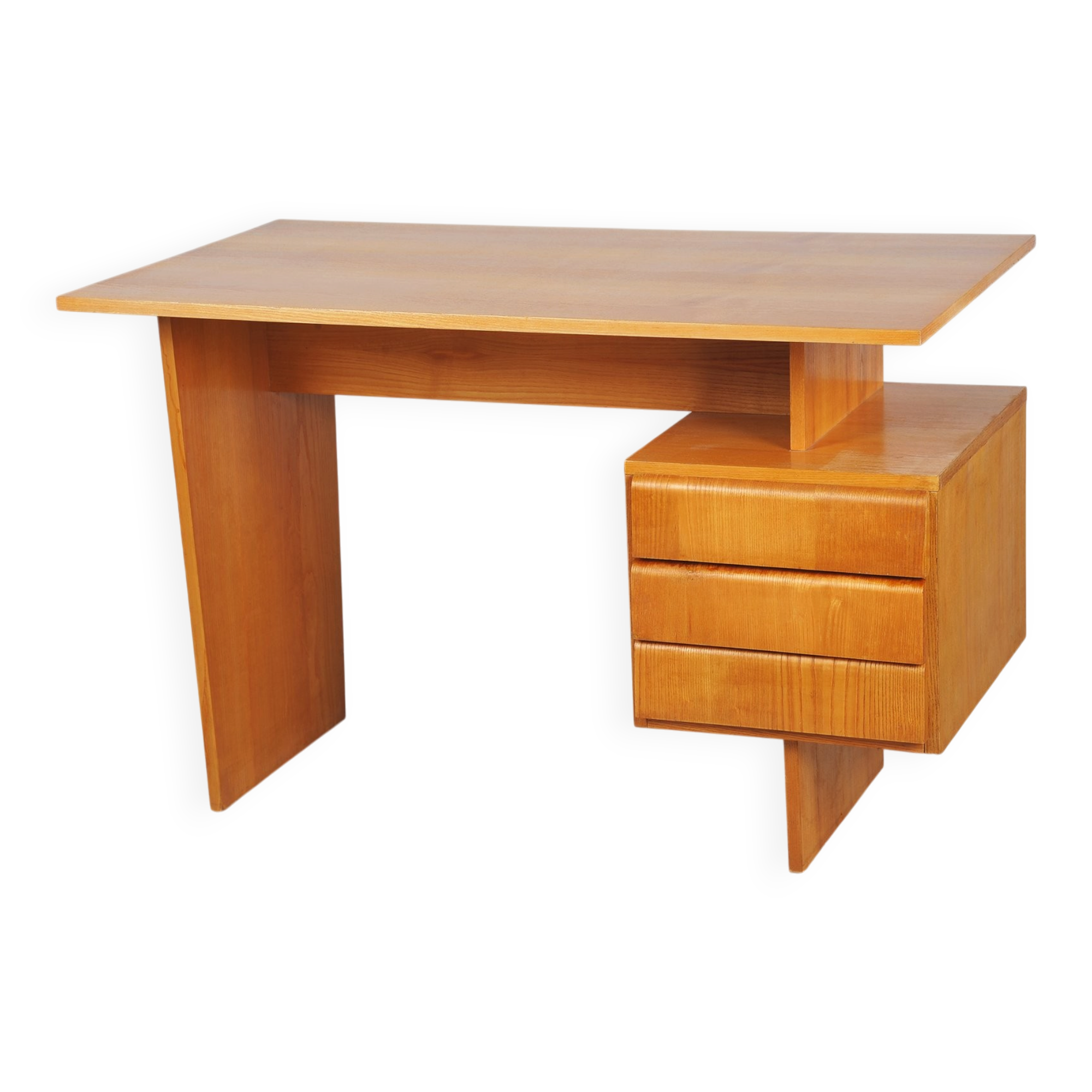 Mid-Century Writing Desk in Oak by B. Landsman, Czech, 1950s