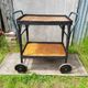 Old service servant rattan & scoubidou on wheels metal + wood trays