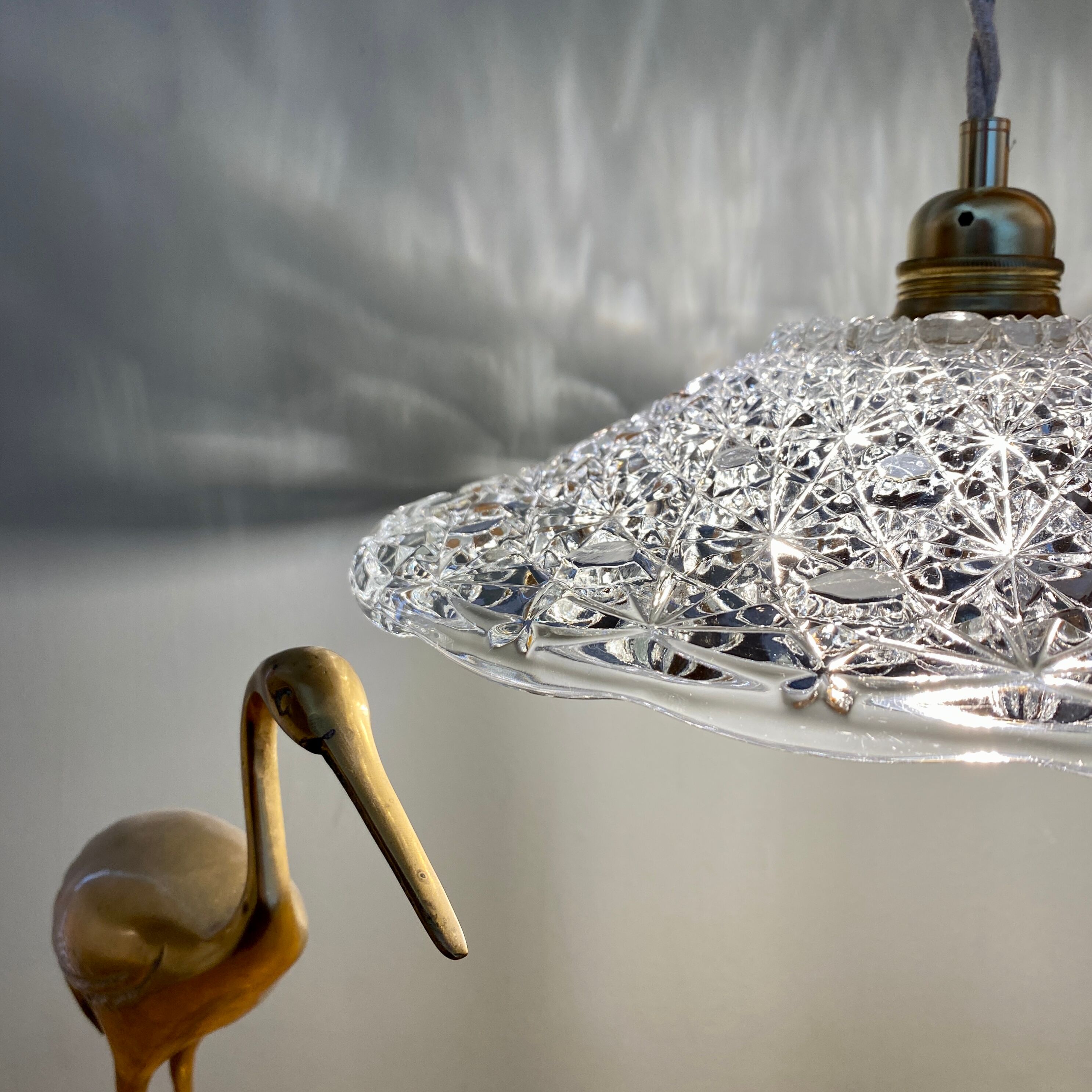 Vintage aabt-jour pendant lamp in molded glass