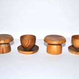 Set of 4 vintage mushroom egg cups in olive wood 4.5cm