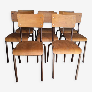 Serie de 8 chaises ancienne d'atelier ep 1950