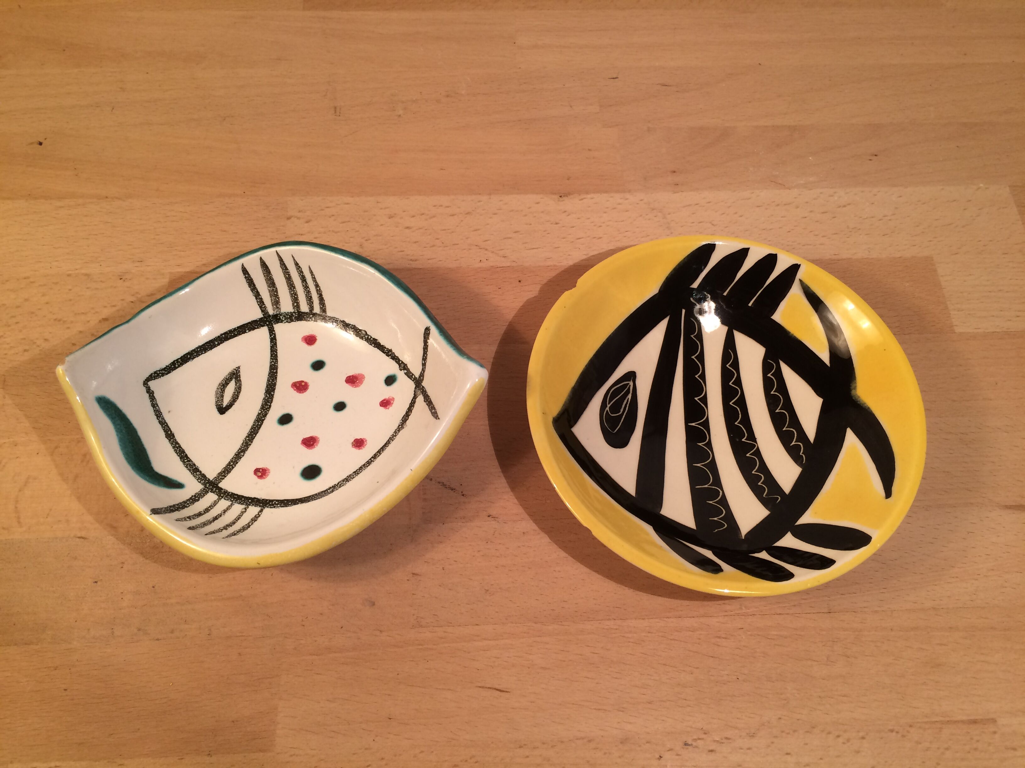 2 ceramic cups Jacques Pouchain, Poet Laval, empty pocket, fish