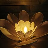 Flower table lamp made of rattan and natural linen petals