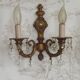 Pair French Vintage Bronze Double Wall Lights Assorted Crystal Drops 5352