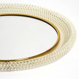 Pair of Mid Century wall mirrors with brass rim and white metal frames