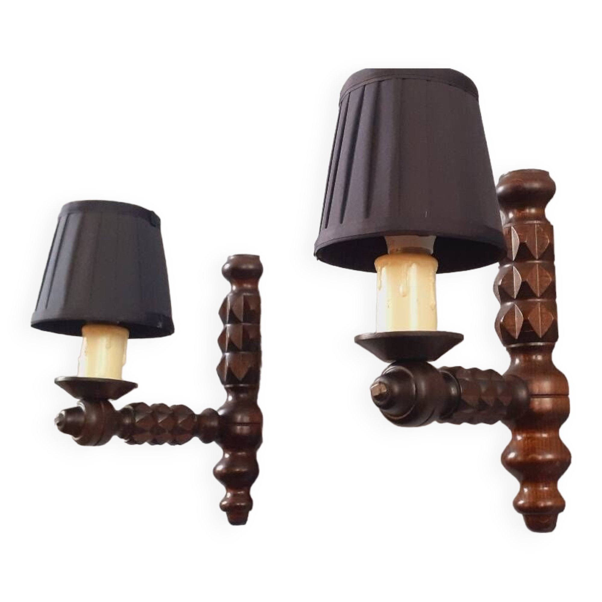Paire d'applique Brutaliste année 60 en bois vernis