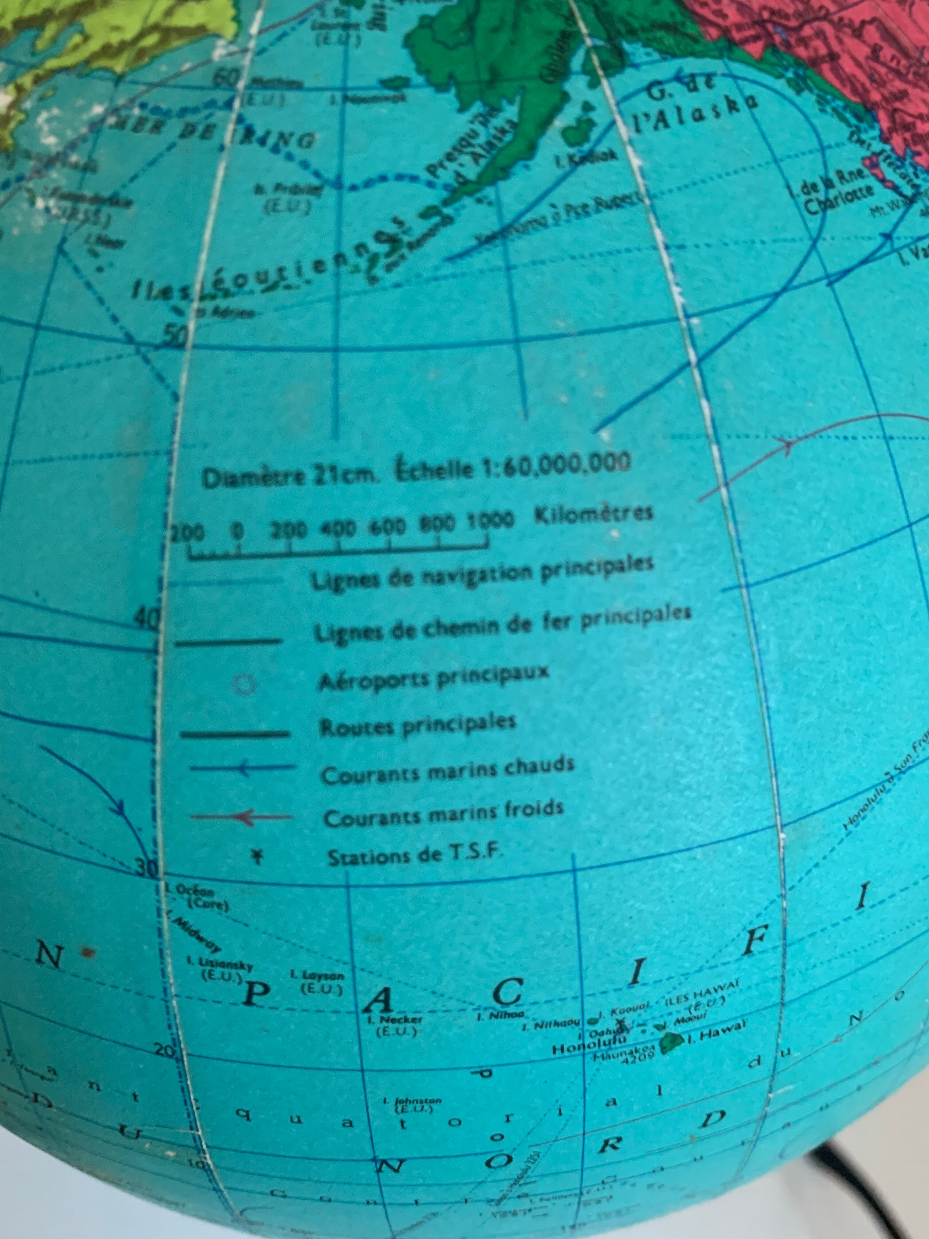 Globe terrestre vintage 1969 Taride tripode mappemonde - 27 cm