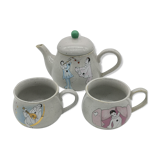 Teapot and two ceramic cups Korea vintage Pierrot Colombine