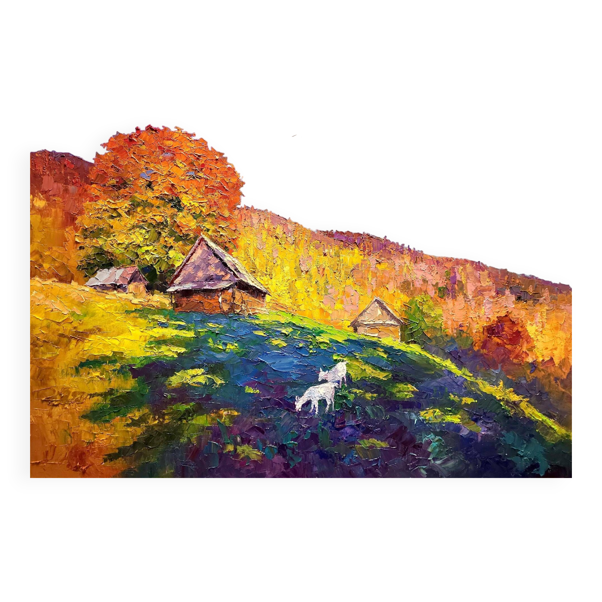 Peinture à l'huile "Rêvant des montagnes des Carpates en automne" par Boris Petrovich Serdyuk