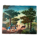 Soldiers and horses lost in the forest, signed