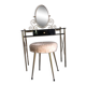 Brass hairdresser, glass and black plastic with its fluffy stool.