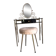 Brass hairdresser, glass and black plastic with its fluffy stool.