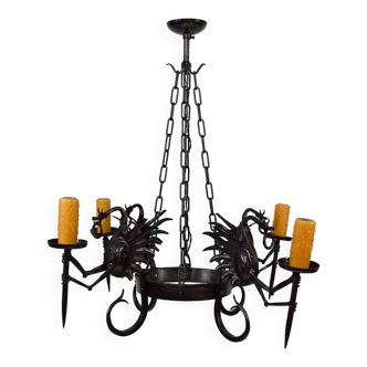 Wrought iron dragon chandelier, Italy, circa 1900