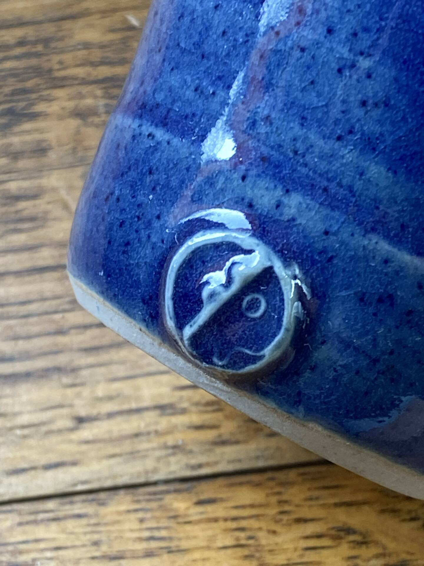 Glazed blue stoneware bonbonnière