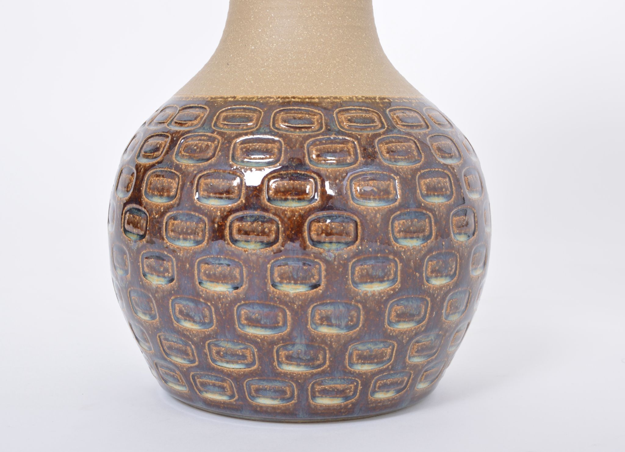 Handmade Danish Mid-Century Modern Stoneware Lamp with Graphic Pattern by Soholm